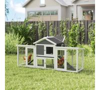 Large Chicken Coop Garden Hen Cage Wooden Poultry House w/ Nesting Box Run PawHut Grey One Size