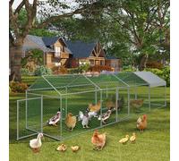 Large Chicken Coop with 4 Doors, Outdoor Enclosure 4 x 1 x 1 m, Walk-In Chicken Coop Galvanised with Roof Cover, Chicken Enclosure Stable Poultry Hutch Outdoor Enclosure for Chickens, Small Animals