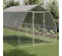 Large Chicken Enclosure for 2.5x4x2.25 m Space with Water Resistant Roof Chicken House for Sun and Rain, Walk in Coop with Lockable Door, Galvanised Steel Run with Roof 2.5x4x2.25