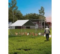 Large Chicken Run Coop Enclosure, Heavy Duty Galvanized Metal Walk-in Hen House with Waterproof & Sun-protective Cover, Poultry Shade Cage for Hens Rabbit Dogs Ducks