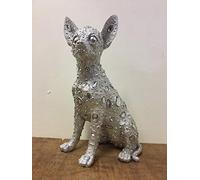 Large Chihuahua Ornament Leonardo Silver Art Diamante Bling Jewelled Sitting Dog Figurine
