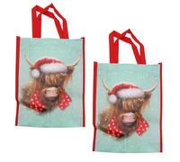 Large Christmas Bag/Shopper/Shopping Gift Bag - Highland Cow Design - Xmas Reusable Presents Bag - 40cm x 30cm - 7102 (2)