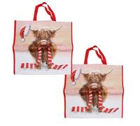 Large Christmas Bag/Shopper/Shopping Gift Bag - Highland Cow Design - Xmas Reusable Presents Bag - 44cm x 43cm - 7089 (2)