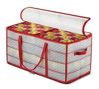 Large Christmas Bauble Storage Box with 2 Sided Dual Zipper Closure - Keeps 128 Xmas Baubles, Christmas Decorations Accessories & Ornaments, Sturdy Plastic Bauble Storage Container with 7.6cm Cubes