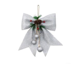 Large Christmas Bow Decorations for Tree and Home with Pearl Cotton Material, Featuring Easy Hanging and Reusable Design for Festive Use (Silver)