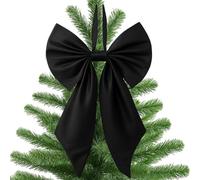 Large Christmas Bow Tree Topper Retro Velvet Bow Christmas Tree Top Decoration Hanging Ribbon Bowknot for Birthday Party & Wedding Party Backdrop Decor (Black-Not Velvet, 55cm*30cm)