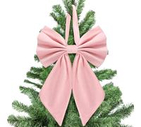 Large Christmas Bow Tree Topper Retro Velvet Bow Christmas Tree Top Decoration Hanging Ribbon Bowknot for Birthday Party & Wedding Party Backdrop Decor (Pink, 55cm*30cm)