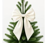 Large Christmas Bow Tree Topper Retro Velvet Bow Christmas Tree Top Decoration Hanging Ribbon Bowknot for Birthday Party & Wedding Party Backdrop Decor (White-Not Velvet, 55cm*30cm)
