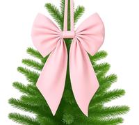 Large Christmas Bow Tree Topper Retro Velvet Bow Christmas Tree Top Decoration Hanging Ribbon Bowknot for Birthday Party & Wedding Party Backdrop Decor (Pink-Not Velvet, 55cm*30cm)