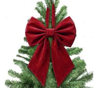 Large Christmas Bow Tree Topper Retro Velvet Bow Christmas Tree Top Decoration Hanging Ribbon Bowknot for Birthday Party & Wedding Party Backdrop Decor (Red, 55cm*30cm)