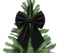 Large Christmas Bow Tree Topper Retro Velvet Bow Tree Top Decoration Indoor (Black, 55cm*30cm)