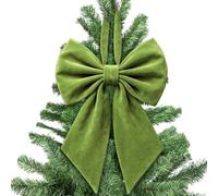 Large Christmas Bow Tree Topper Retro Velvet Bow Tree Top Decoration Indoor (Light Green, 55cm*30cm)