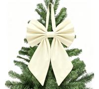 Large Christmas Bow Tree Topper Retro Velvet Bow Tree Top Decoration Indoor (White, 55cm*30cm)