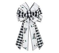 Large Christmas Bows for Wreath, Christmas Tree Wreath Bow Black White Buffalo Plaid Bow Xmas Burlap Tree Topper Bows for Front Door Wall Indoor Outdoor Christmas Decorations