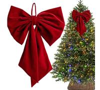 Large Christmas Bows, Red Bow For Christmas Tree Topper, Velvet Ribbon Bows For Home Decor Wedding Birthday Mantel Fireplace Living Room Porch Indoor Outdoor Garden Patio