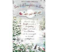 “Large Christmas Card for Son and Daughter-in-Law - Luxury 8 Page Insert with Verse - Special Son & Daughter-in-Law Christmas Greeting Card - Festive Reindeer & Winter Scene Design”