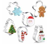 Large Christmas Cookie Cutters, 4.25" Holiday Cookie Cutters Shape with Recipe Booklet Gingerbread Men,Christmas Tree,Snowflake, Candy Cane,Santa Face and Snow Man for Baking