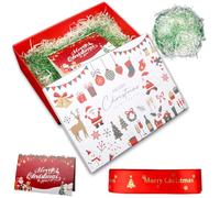 Large Christmas Eve Box, 29 x 21 x 10.5 cm Gift Box with Lids, Silk Ribbon, Greeting Card, Shredded Paper, Christmas Boxes for Presents Extra Large (about A4, White Lid)