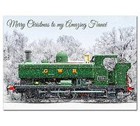 Large Christmas Fiancé GWR Train Card - Big thick XL size - Special Happy Merry Xmas - Luxury Greetings Traditional Good Wishes - Very Unusual Creative - A4 29.7cm x 21cm - Eco-Friendly - Made in UK