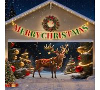 Large Christmas Garage Door Cover Hanging Backdrop Buddy Christmas Garage Door Banner Holiday Party Home Wall for Home Murals Outdoor/Indoor Polyester,Reindeer,6.5 * 5FT