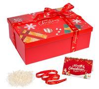Large Christmas Gift Boxes for Present, Red Christmas Gift Box with Lids | 29x21x10cm Medium Thick Luxury Xmas Gift Box for Presents with Lids Ribbon Card Raffia, Sturdy Foldable Cardboard Boxes