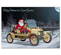Large Christmas Grandson Santa Model T Car Card - Big thick XL size - Special Happy Merry Xmas - Luxury Greetings Traditional Good Wishes - Very Unusual Creative - A4 - Eco-Friendly - Made in UK