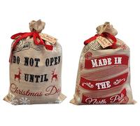 Large Christmas Jute Hessian Sacks With Gift Tags | 2 Pack | 50 x 70 cm | Chistmas Present Sacks | Xmas Bags With Drawstings