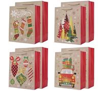 Large Christmas Paper Gift Bag Bundle, 8 Pack 12.6'' Brown Xmas Gift Bags for Christmas Holidays Presents Party Favors (Brown)