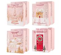 Large Christmas Paper Gift Bag Bundle, 8 Pack 12.6'' Pink XMas Gift Bags for Holidays Presents Party Favors (Pink)