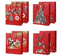Large Christmas Paper Gift Bag Bundle, 8 Pack 12.6'' Red Xmas Gift Bags for Holidays Presents Party Favors(Red)