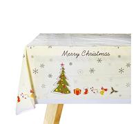 Large Christmas Plastic Tablecloth Cover 9ft x 4.5ft (137x274cm) Rectangle Holly Santa Xmas Table Cloth Oilcloth Waterproof Stain-Resistant Christmas Home Garden Office Party Table Decoration Supplies