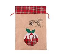 SHATCHI Large Santa Sack Stocking Printed Pattern Burlap Hessian Linen Xmas Sock Christmas Hanging Gift Bags Home Decorations Christmas Pudding,70x50cm