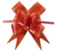 Large Christmas Red Gold stripe Pull Bows Decorate Tree, Presents (Pack of 10)