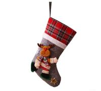 Large Christmas Stocking 40x24cm Plaid Xmas Sock for Fireplace Hanging Decor(C)