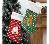Large Christmas Stocking with Hanging Loop, Holiday Candy Sack Made of Knit Fabric Featuring Festive Santa, Snowmen, and Reindeer Motifs (Snowman)