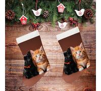 Large Christmas Stockings - Cute Kitten Black And Orange Cat Personalized Xmas Stockings, Rustic Plush Xmas Hanging Stocking Decorations for Family Holiday Christmas Party Decorations 16.5 Inch