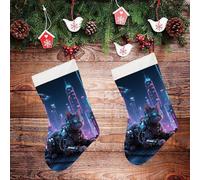 Large Christmas Stockings - Mechanical Cat Personalized Xmas Stockings, Rustic Plush Xmas Hanging Stocking Decorations for Family Holiday Christmas Party Decorations 16.5 Inch