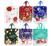 Large Christmas Tote Bags, 12pcs Reusable Xmas Gift Bags with Handles, Non-woven Christmas Shopping Bags Grocery Bag Gift Wrapping Bag Xmas Holiday Party Favor Decoration