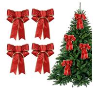 Large Christmas Tree Bows Glitter Glittering Fabric Gold Ribbon Tree Decorations Presents Kids 5pcs/Pack (Red)