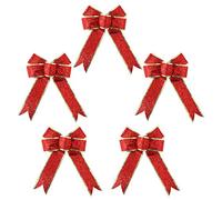 Large Christmas Tree Bows Glitter Glittering Fabric Gold Ribbon Tree Decorations Presents Kids 5pcs/Pack (Red)