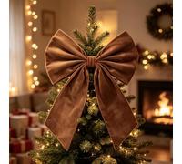 Large Christmas Tree Topper Bow Satin/Velvet Ribbon Gift Bows for Christmas Home Decor for Party Wedding Holiday, Outdoor Indoor Car Decoration (Velvet Brown, 21.7 * 12 in)