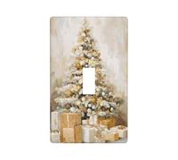 Large Christmas Tree with Golden Decorations Light Switch Cover Decorative Single Toggle 1 Gang Wall Plate for Kitchen Farmhouse Bedroom Bathroom Art Decor