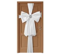 Large Christmas White Door Bow with Diamante Buckle - XL Festive Tulle Gift Wrap Decoration for Front Door | Holiday Xmas Wreath Alternative | Winter Home Décor, Wedding & Party Decoration