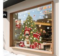Large Christmas Window Stickers, Glass Display Christmas Window Cling for Shopping Store, Double Sided Xmas Scene for Shop Xmas Decorations with Santa Claus,Snowflake, Snowman for Glass Decals