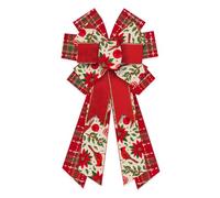 Large Christmas Wreath Bows, Christmas Red Flowers Plaids Burlap Linen Bows for Wreath, Large Tree Topper Ribbon Bows for New Year Home Indoor Outdoor Xmas Party Decoration Wreath Ornament Supplies