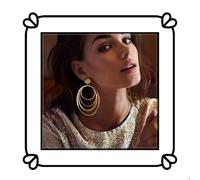 Large Circle Hoop Earrings Metallic Gold Drop Dangle Retro Round Hoops Earrings Wedding Bridal Jewelry for Women