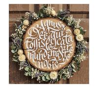 Large Circular Latin Calligraphy Painting Stencil, Reusable Plastic Template Agnus Dei Qui Tollis Peccata Mundi Miserere Nobis Wall Stencil for Church Prayer Room Home Decor(M 60cmX60cm)