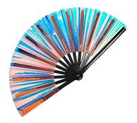 Large Clack Hand Rave Fan Holographic Folding Popping Line Dance Fan Foldable Handheld Clacking Fans for Line Dancing Craft Laser Rave Accessories for Festival Rainbow Outfits Party Club(Light Blue)