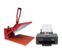 Large Clam Heat Press Flat Transfer Machine 50cm & Printer Custom T-Shirt Sublimation Tee Design Print Kit Bundle Printing Personalise Customise Red
