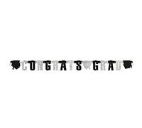 Large Classic Horizontal Congrats Graduate Graduation Wall Banner & Photo Prop Backdrop Party Decoration, Black/Silver, 4.5 Feet